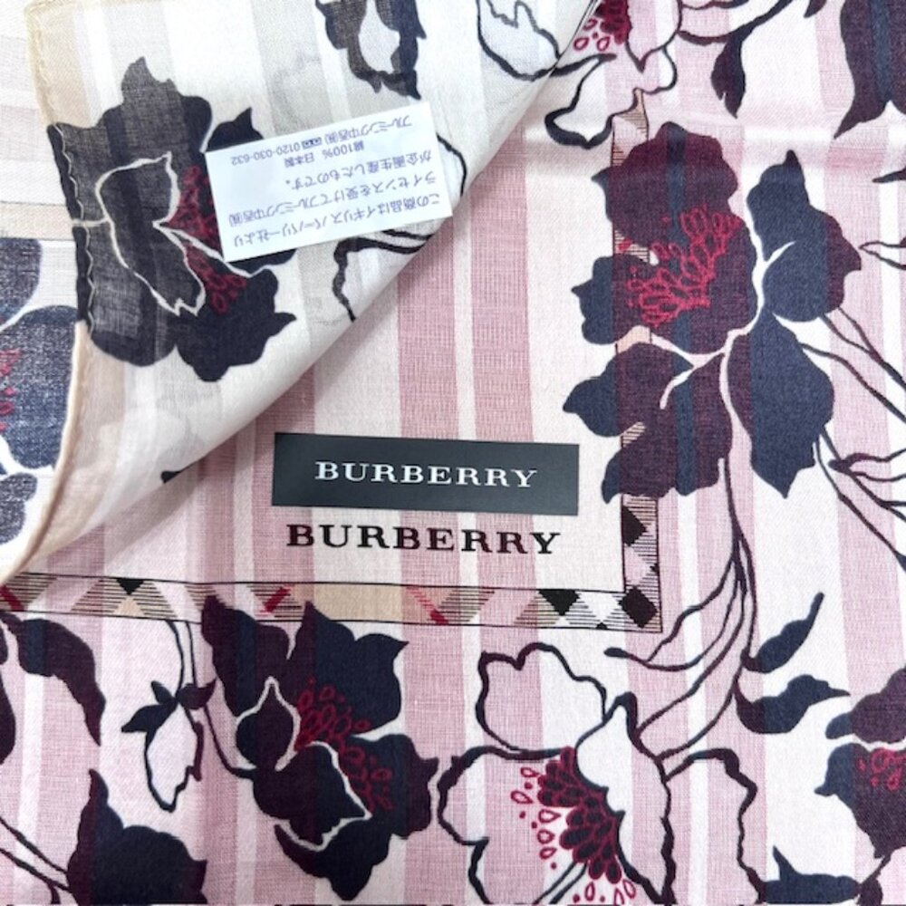 New  Burberry Miniscarf/handkerchief  20"Cotton/silk ivery purle black flora(31 - Picture 5 of 5